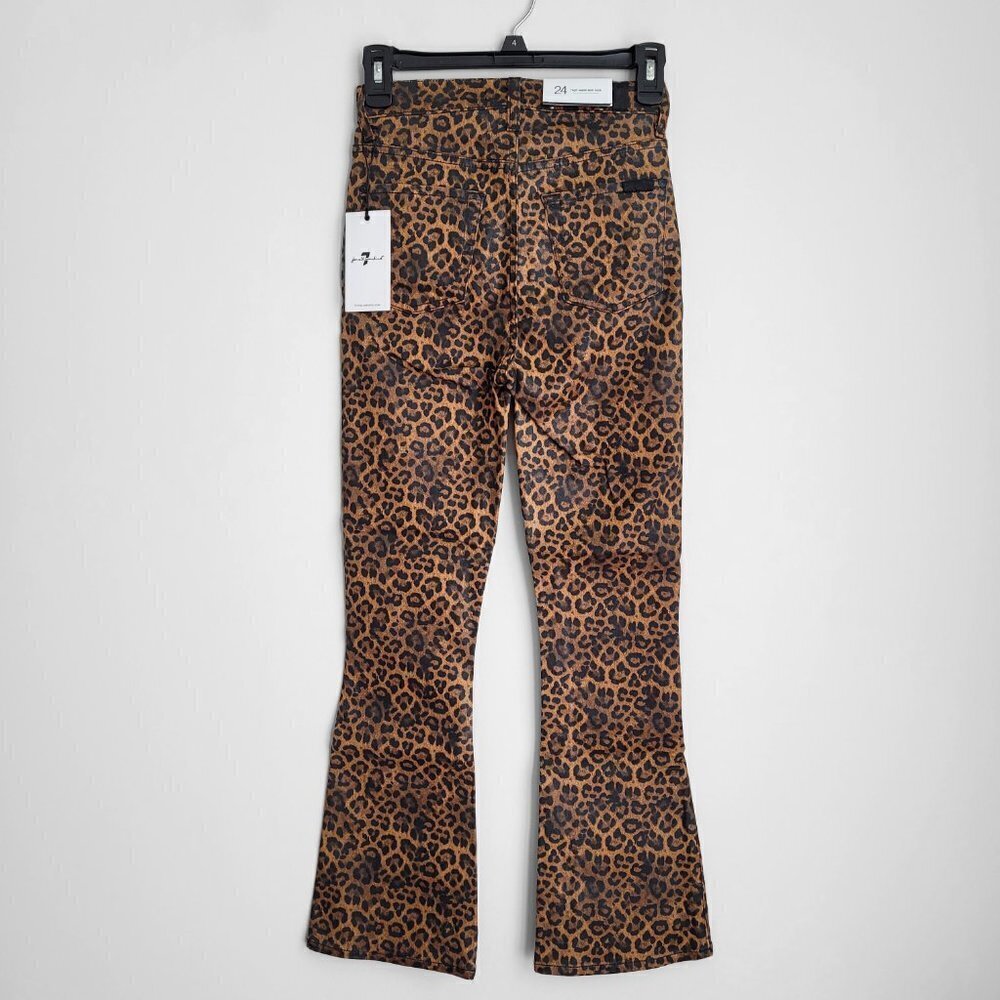 NWT 7 For All Mankind Leopard-Print High Rise Slim Fit Kick Flare Cropped Jeans - Picture 9 of 16